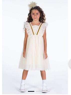 Rock Your Baby Cream Tulle Party Dress with Gold Trim